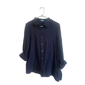 J.Mclaughlin Gauze 100% Cotton Button Up Shirt Sz M Navy Blue Nice Cond!